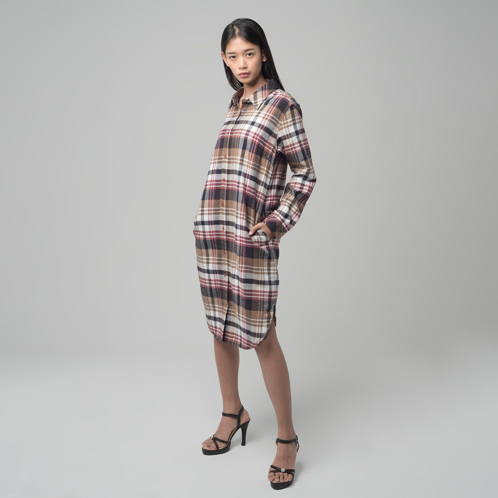 Benhill Kemeja Tunik Flannel Wanita Kotak Maroon 1181-11435