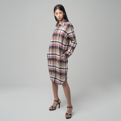 Benhill Kemeja Tunik Flannel Wanita Kotak Maroon 1181-11435