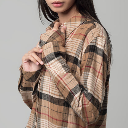 Benhill Kemeja Tunik Flannel Wanita Kotak Coklat 1177-11535