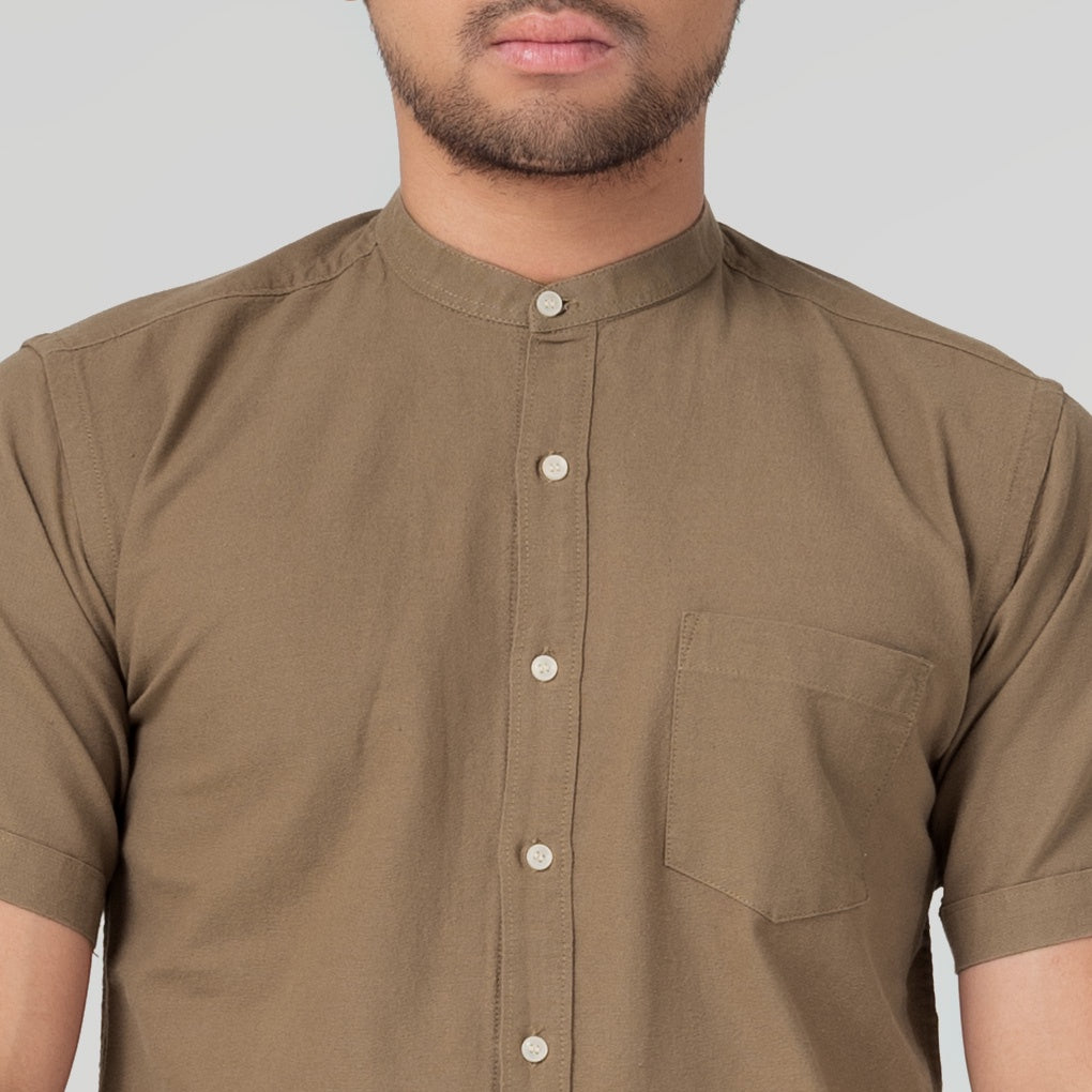 Benhill Kemeja Koko Pria Linen Polos Lengan Pendek Cocoa Brown 28155-16510