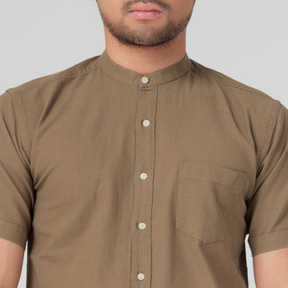 Benhill Kemeja Koko Pria Linen Polos Lengan Pendek Cocoa Brown 28155-16510