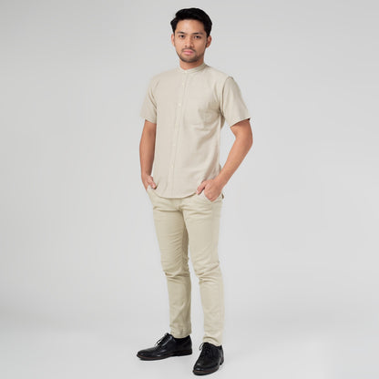 Benhill Kemeja Koko Pria Linen Polos Lengan Pendek Cream 28151-16910