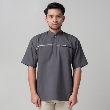 Benhill Kemeja Pria Koko Qurta Lengan Pendek Grey 29949-3261H