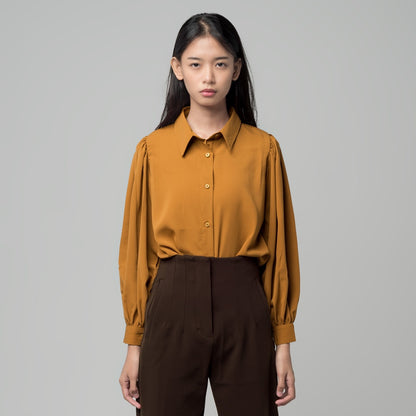 Benhill Kemeja Wanita " Seori" Tops Lengan Panjang Puff Caramel Brown A191-29D79