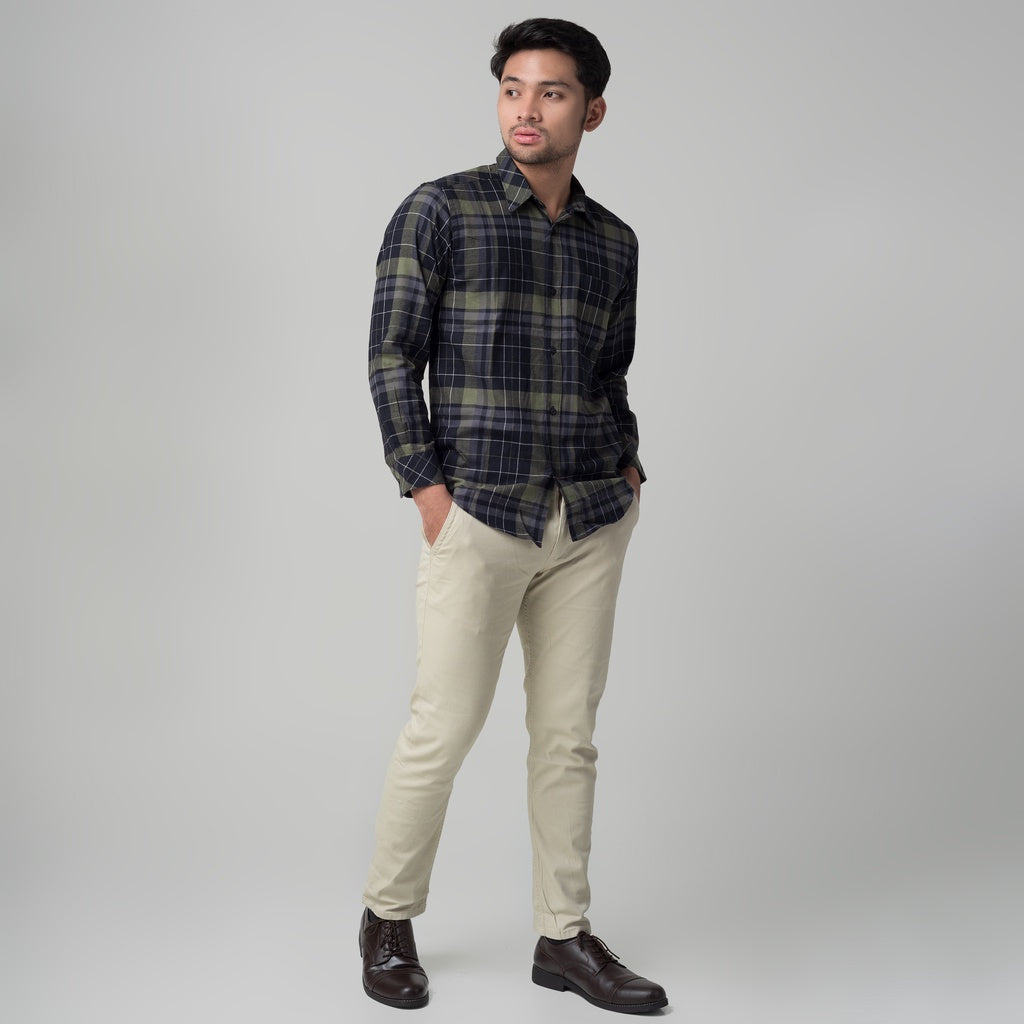 Benhill Kemeja Pria Flannel Lengan Panjang Kotak  Hijau 29288-89-31G33