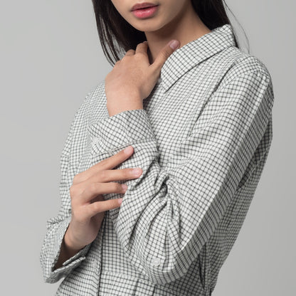 Benhill Gamis Wanita Flannel Lengan Panjang Kotak Putih A168-11930