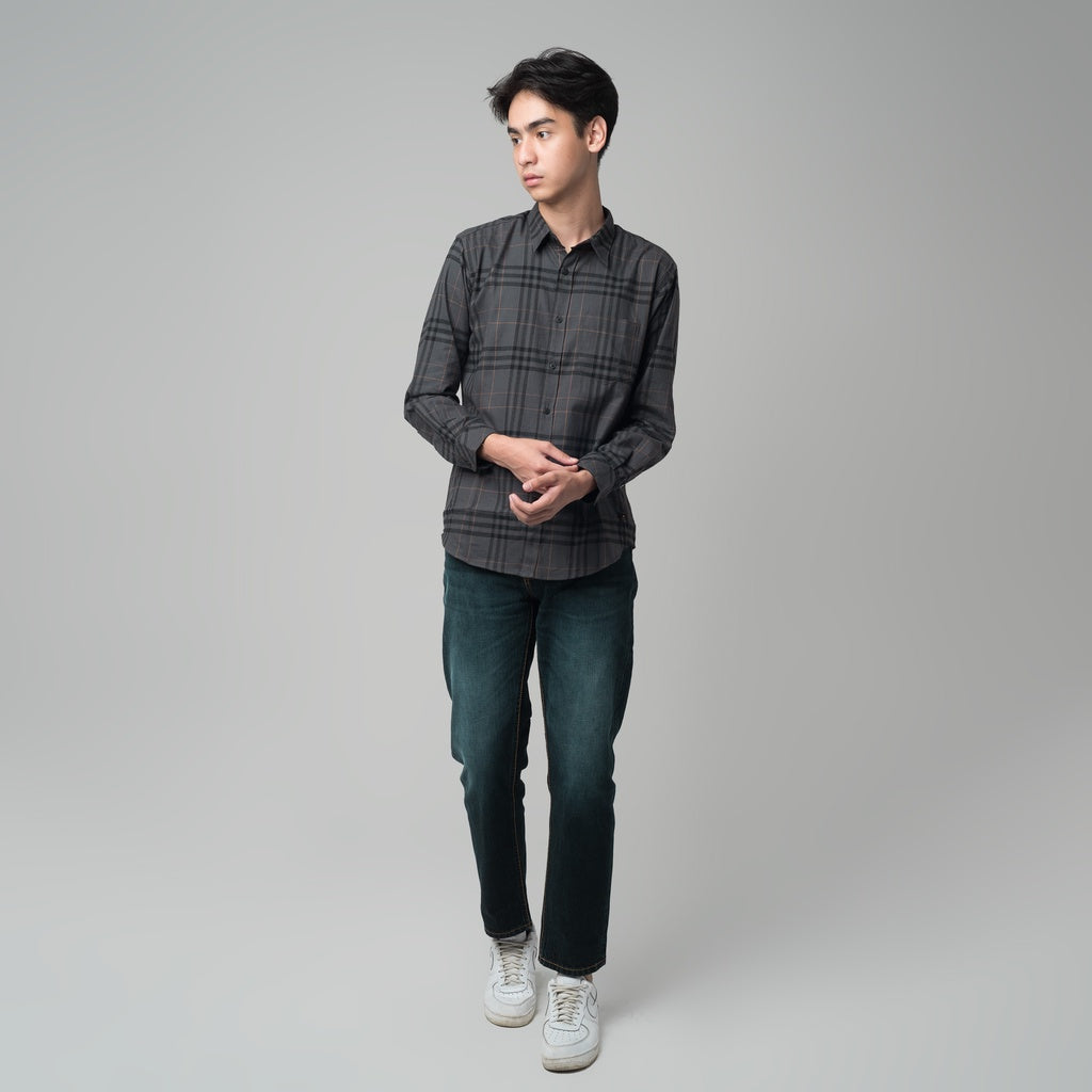Benhill Kemeja Pria Flannel Lengan Panjang Kotak Abu 29461-11P33