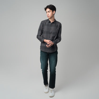 Benhill Kemeja Pria Flannel Lengan Panjang Kotak Abu 29461-11P33