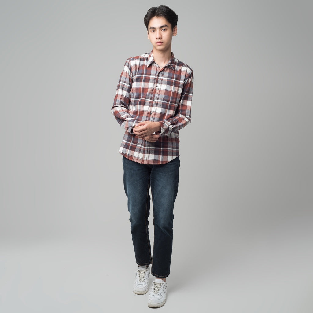 Benhill Kemeja Pria Flannel Lengan Panjang Kotak Maroon 25291-11533