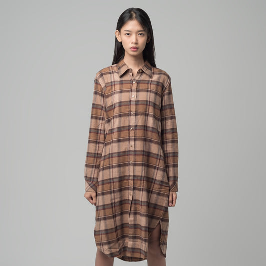 Benhill Kemeja Tunik Flannel Wanita Kotak Coklat 1180-11535