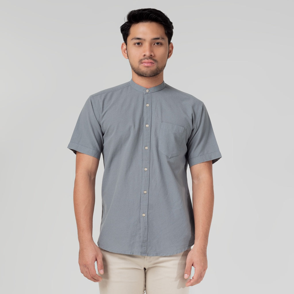 Benhill Kemeja Koko Pria Linen Polos Lengan Pendek Grey 50006-16610