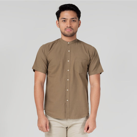 Benhill Kemeja Koko Pria Linen Polos Lengan Pendek Cocoa Brown 28155-16510