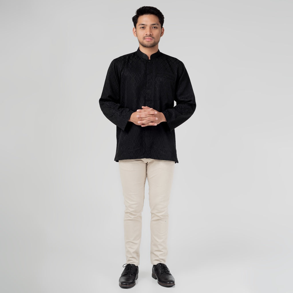 Benhill Kemeja Koko Pria "Tenun Sultan" Cotton Dobby Lengan Panjang Black 29231-32-36209