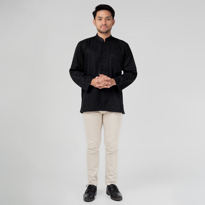 Benhill Kemeja Koko Pria "Tenun Sultan" Cotton Dobby Lengan Panjang Black 29231-32-36209
