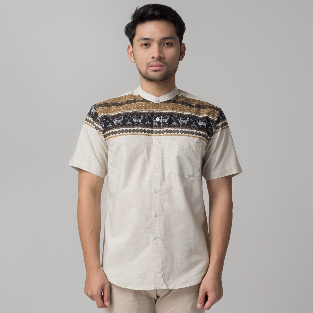 Benhill Kemeja Koko Pria Cotton Printing Lengan Pendek Cream 29811-46910