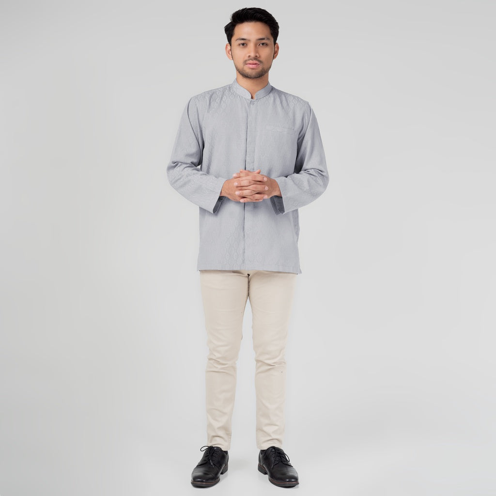 Benhill Kemeja Koko Pria "Tenun Sultan" Cotton Dobby Lengan Panjang Light Grey 29245-46-366