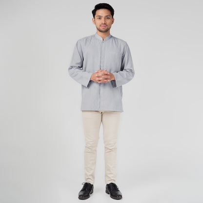 Benhill Kemeja Koko Pria "Tenun Sultan" Cotton Dobby Lengan Panjang Light Grey 29245-46-366