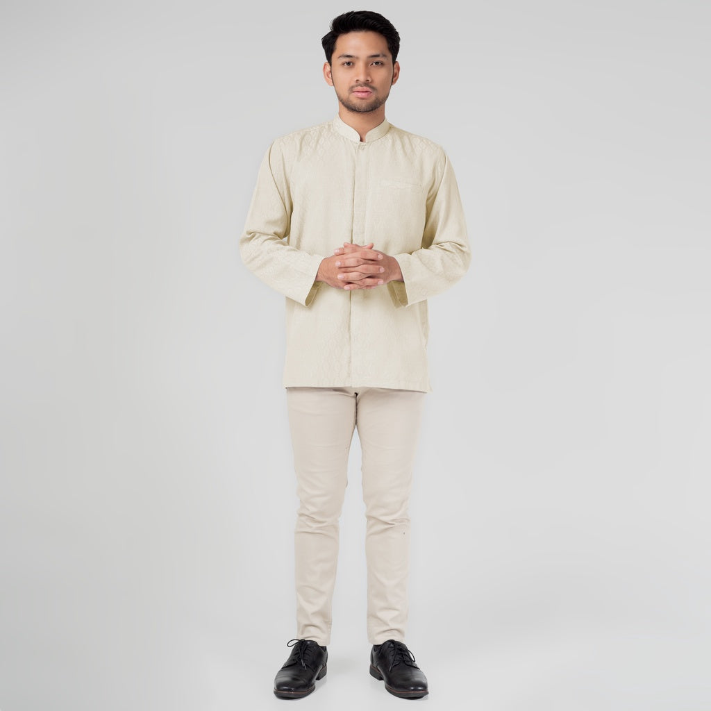 Benhill Kemeja Koko Pria "Tenun Sultan" Cotton Dobby Lengan Panjang Beige 29235-36-36909