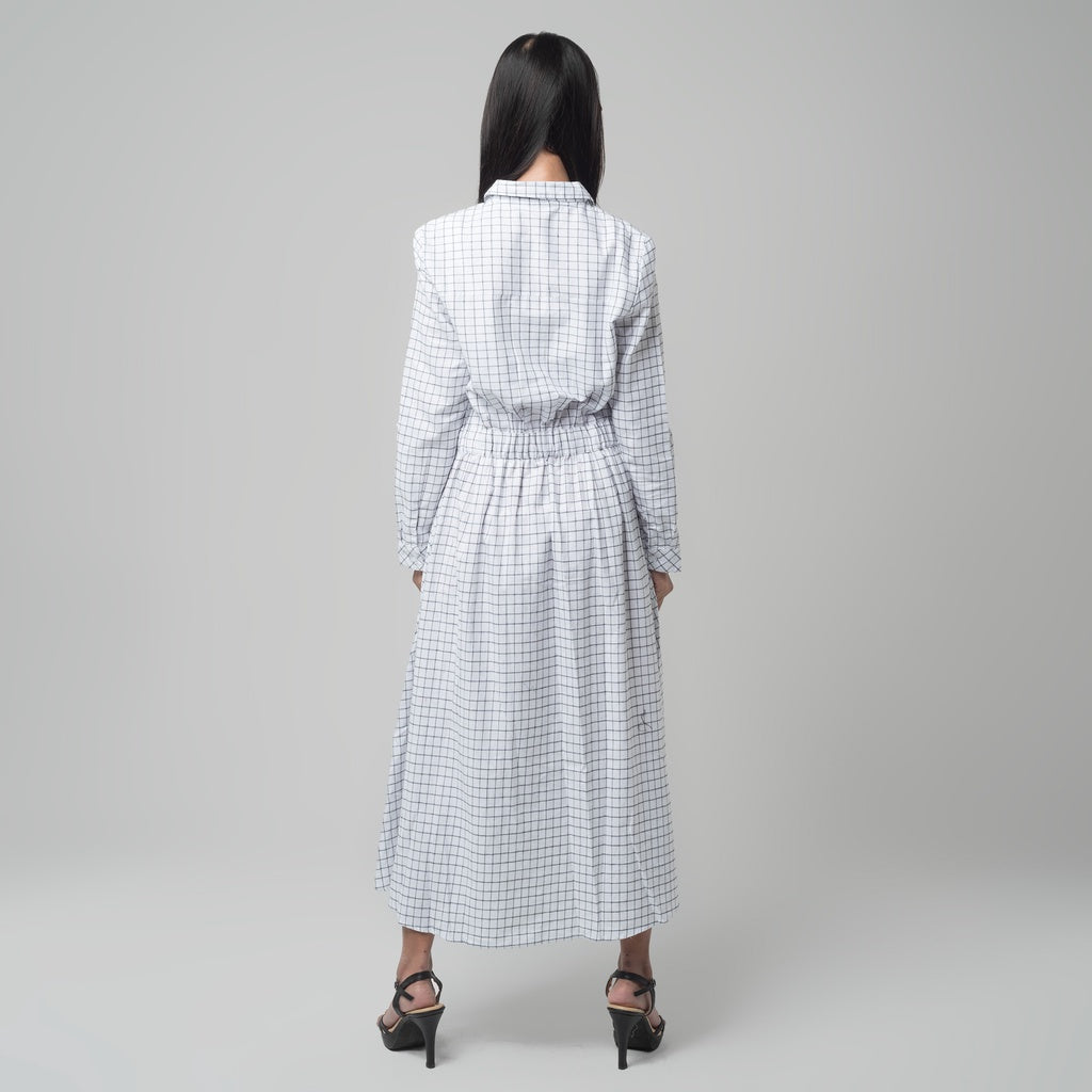 Benhill Gamis Wanita Flannel Lengan Panjang Kotak Putih 1204-11130