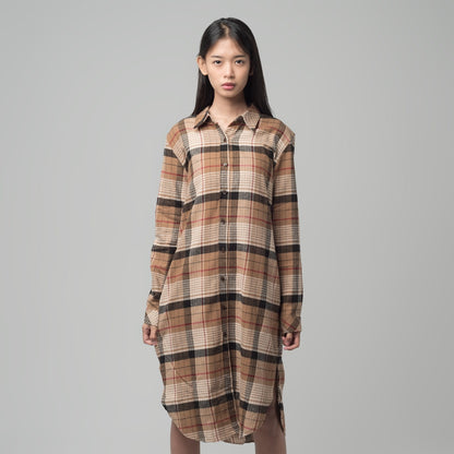 Benhill Kemeja Tunik Flannel Wanita Kotak Coklat 1177-11535