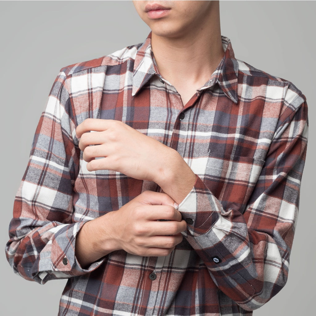 Benhill Kemeja Pria Flannel Lengan Panjang Kotak Maroon 25291-11533