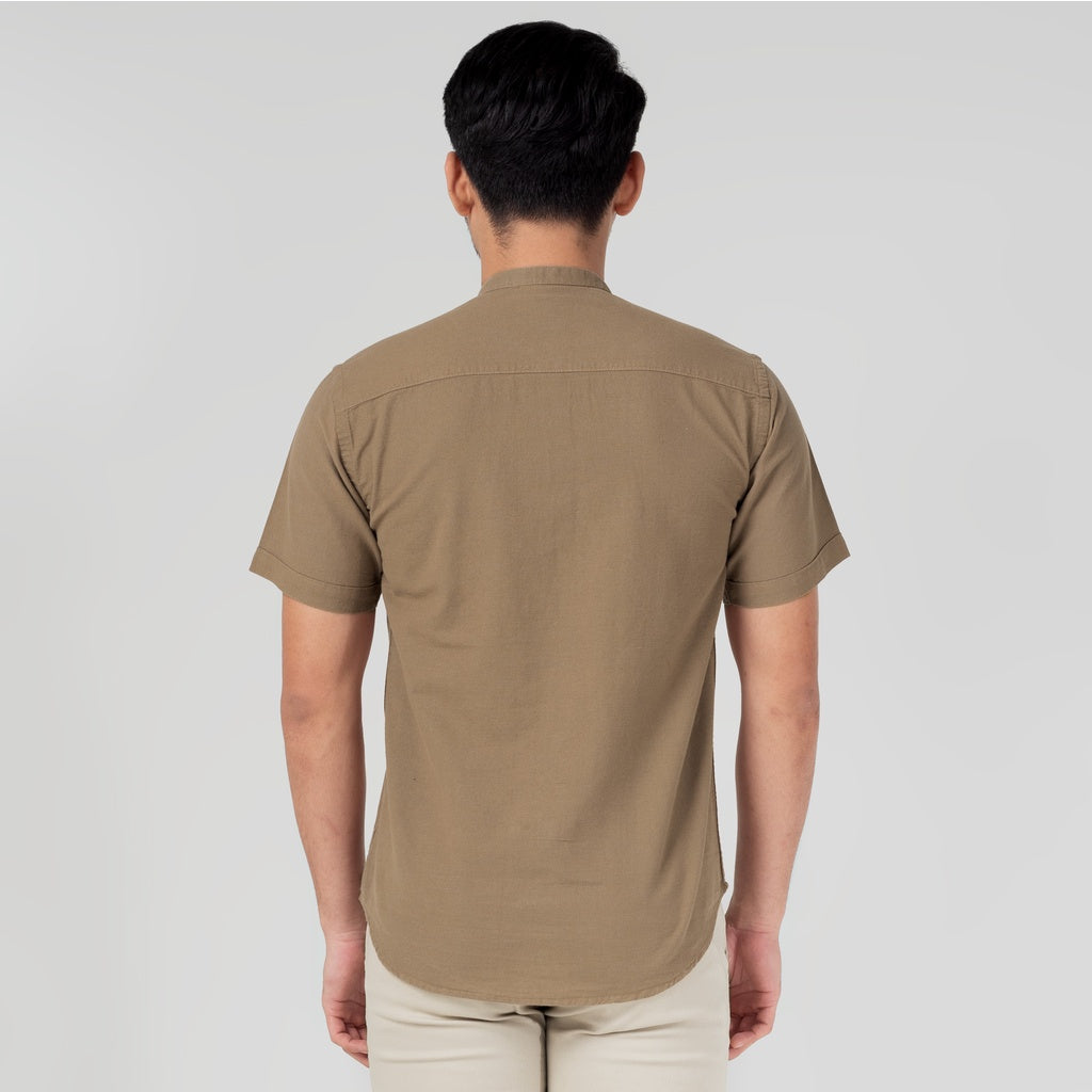 Benhill Kemeja Koko Pria Linen Polos Lengan Pendek Cocoa Brown 28155-16510