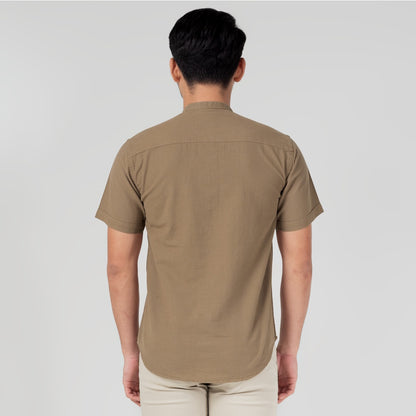 Benhill Kemeja Koko Pria Linen Polos Lengan Pendek Cocoa Brown 28155-16510