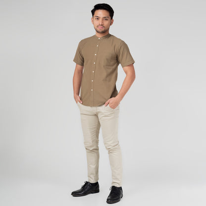 Benhill Kemeja Koko Pria Linen Polos Lengan Pendek Cocoa Brown 28155-16510