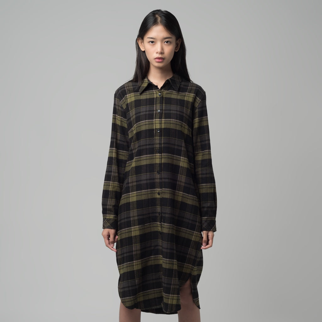 Benhill Kemeja Tunik Flannel Wanita Kotak Hijau 1194-31735