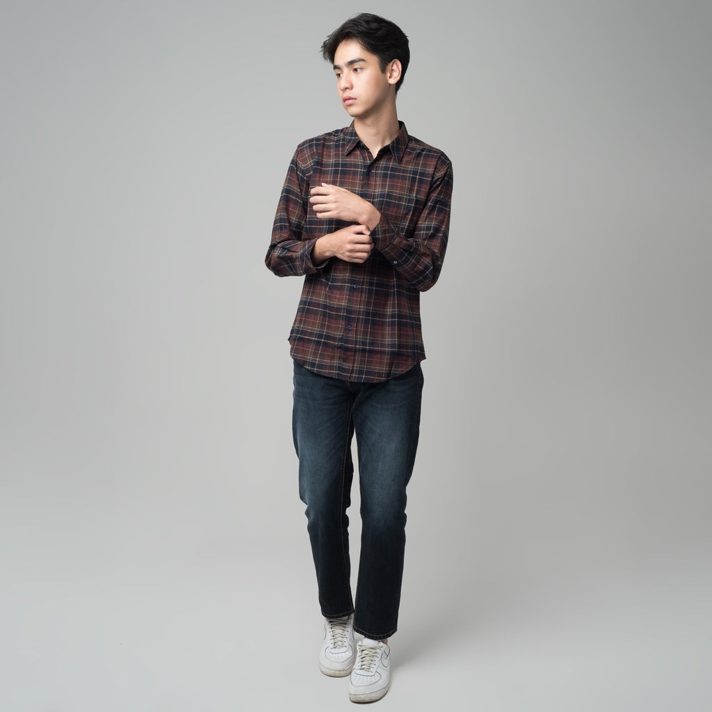 Benhill Kemeja Pria Flannel Lengan Panjang Kotak Maroon 29280-31533