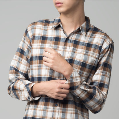 Benhill Kemeja Pria Flannel Lengan Panjang Kotak Coklat 29282-31533