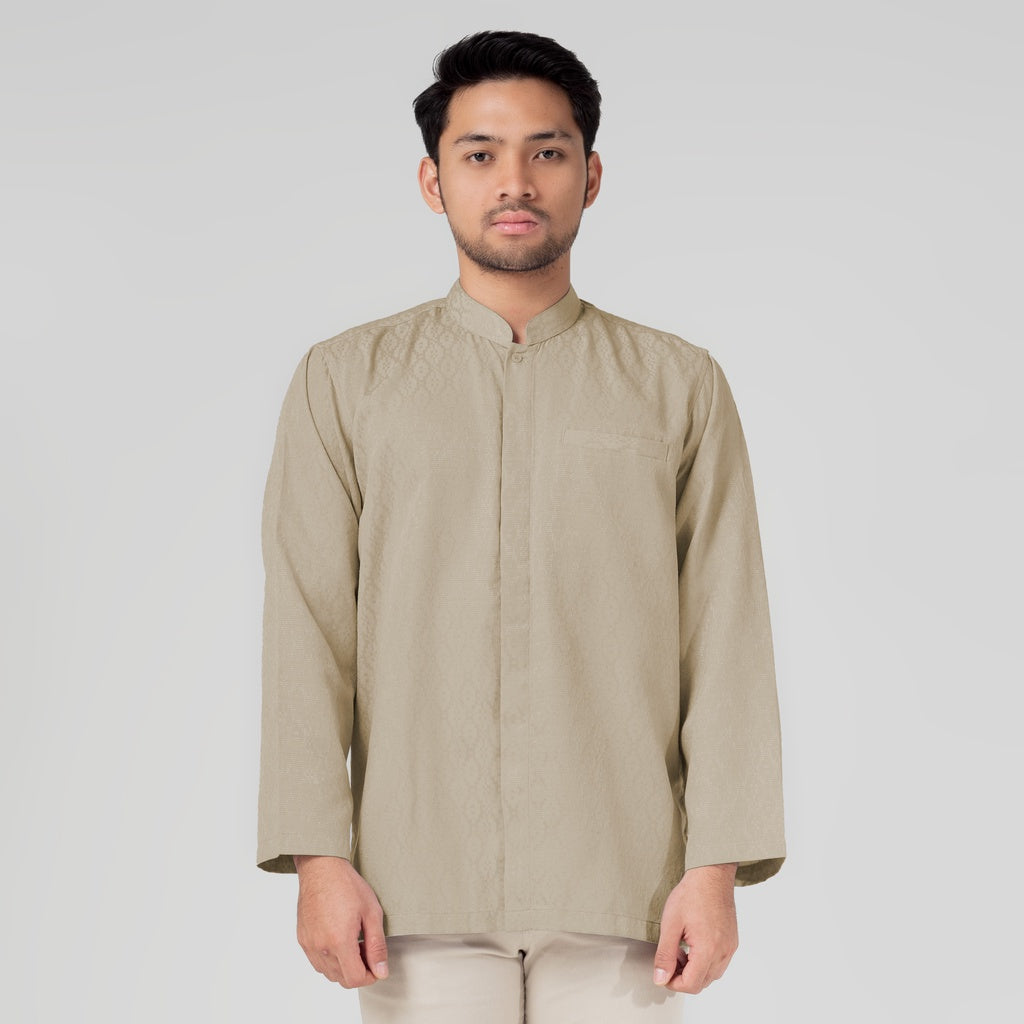 Benhill Kemeja Koko Pria "Tenun Sultan" Cotton Dobby Lengan Panjang Taupe 29237-38-36509