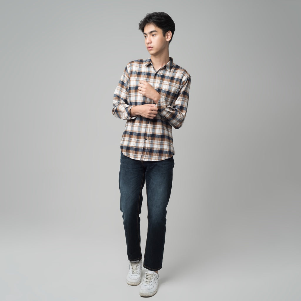 Benhill Kemeja Pria Flannel Lengan Panjang Kotak Coklat 29282-31533