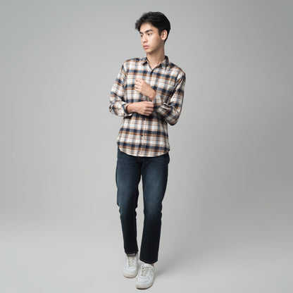 Benhill Kemeja Pria Flannel Lengan Panjang Kotak Coklat 29282-31533