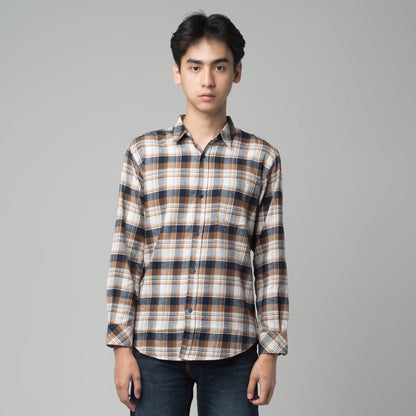 Benhill Kemeja Pria Flannel Lengan Panjang Kotak Coklat 29282-31533