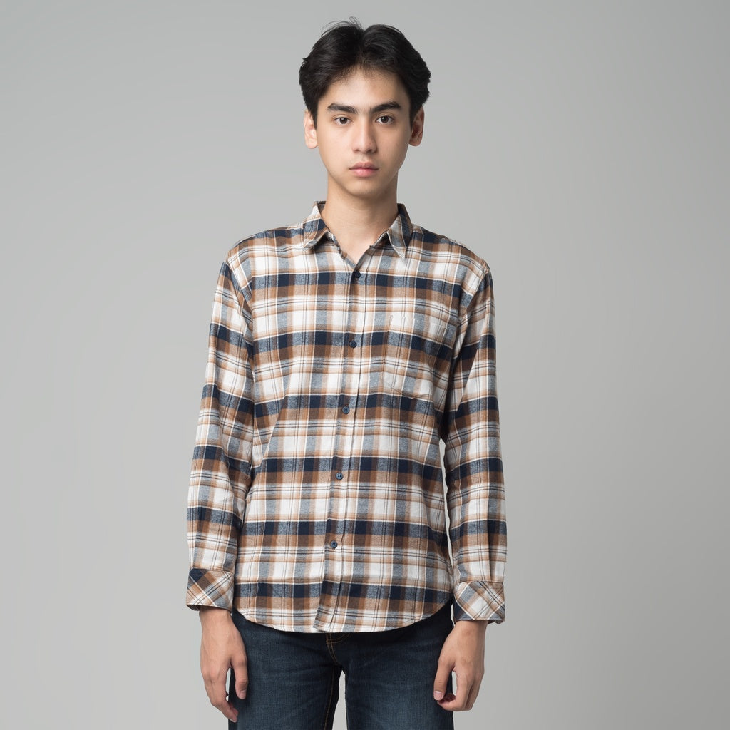 Benhill Kemeja Pria Flannel Lengan Panjang Kotak Coklat 29282-31533