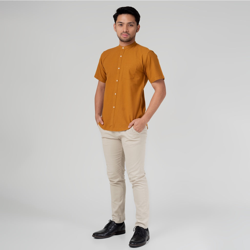 Benhill Kemeja Koko Pria Linen Polos Lengan Pendek Mustard 28150-16D10