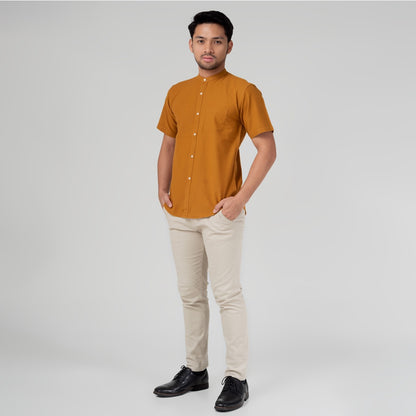 Benhill Kemeja Koko Pria Linen Polos Lengan Pendek Mustard 28150-16D10