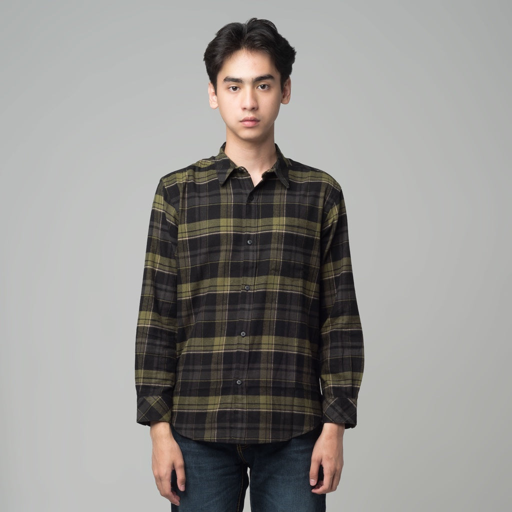 Benhill Kemeja Pria Flannel Lengan Panjang Kotak Hijau 29284-31733