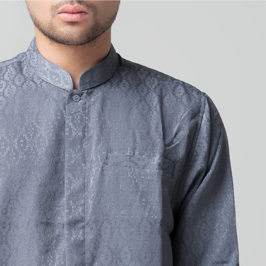 Benhill Kemeja Koko Pria "Tenun Sultan" Cotton Dobby Lengan Panjang Charcoal 29249-50-36609