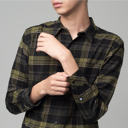 Benhill Kemeja Pria Flannel Lengan Panjang Kotak Hijau 29284-31733