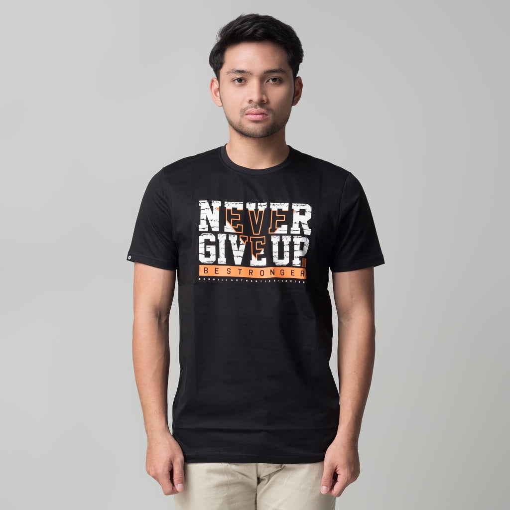 Benhill T-shirt Kaos Pria Grafis Katun 30s Combed Lengan Pendek Hitam A10-A11-29268