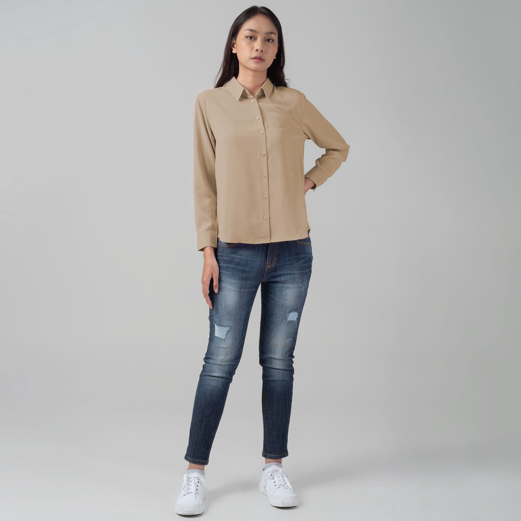 Benhill Kemeja Wanita " Mina" Tops Lengan Panjang Cream 997-2990S0O