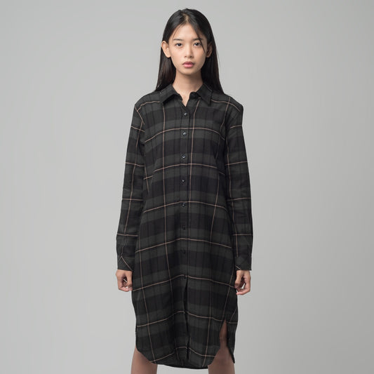Benhill Kemeja Tunik Flannel Wanita Kotak Abu 1167-11635