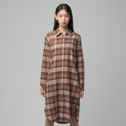Benhill Kemeja Tunik Flannel Wanita Kotak Coklat 1180-11535