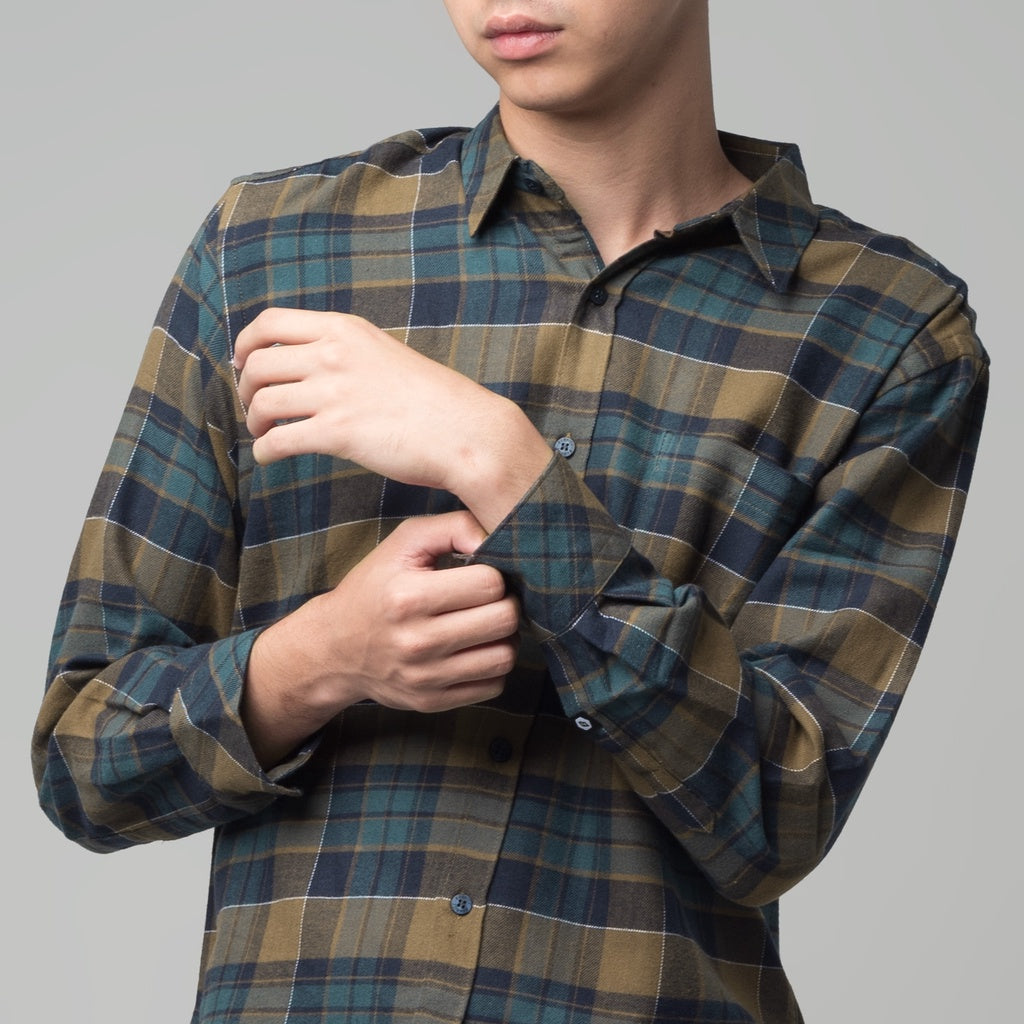 Benhill Kemeja Pria Flannel Lengan Panjang Kotak Hijau 29463-11G33