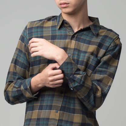 Benhill Kemeja Pria Flannel Lengan Panjang Kotak Hijau 29463-11G33
