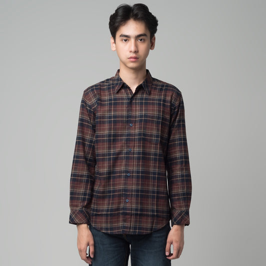 Benhill Kemeja Pria Flannel Lengan Panjang Kotak Maroon 29280-31533