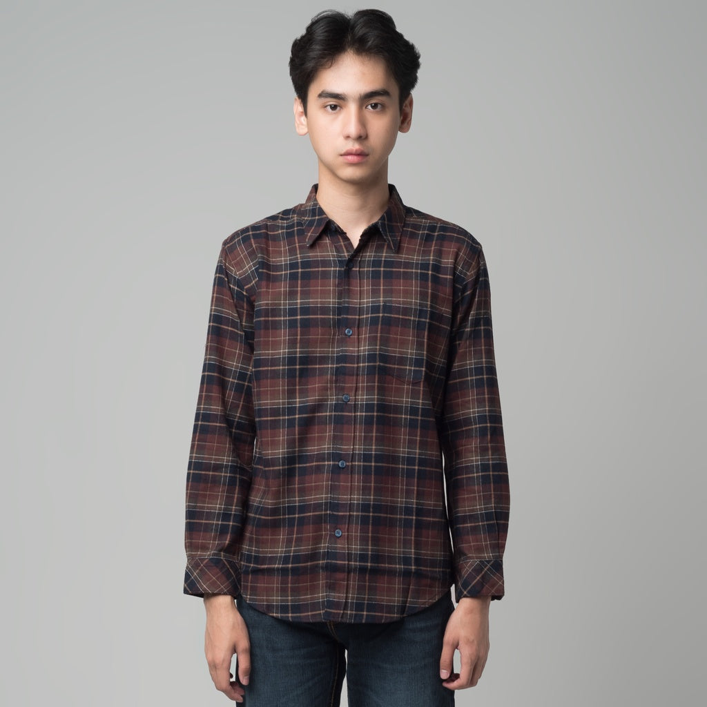 Benhill Kemeja Pria Flannel Lengan Panjang Kotak Maroon 29280-31533