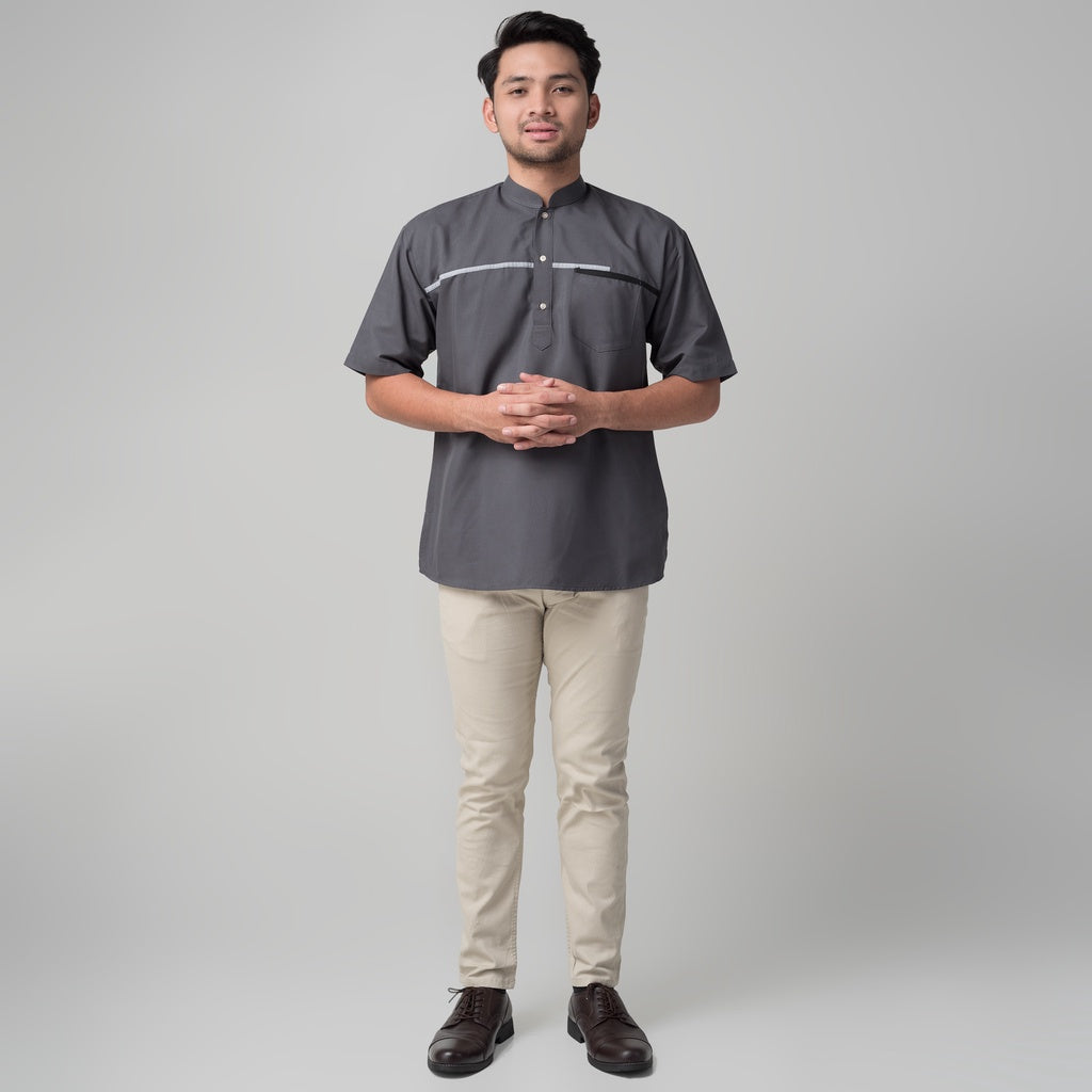 Benhill Kemeja Pria Koko Qurta Lengan Pendek Grey 29949-3261H